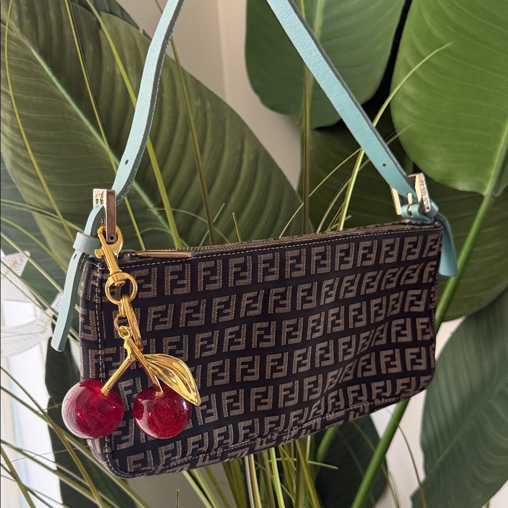 Fendi baguette denim Monogram Shoulder Bag with Blue Strap